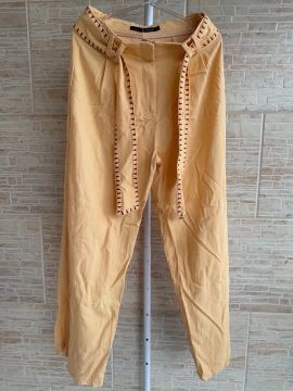 calça maria filó de linho com cinto bordado amarelo banana tamanho p nova e com etiqueta