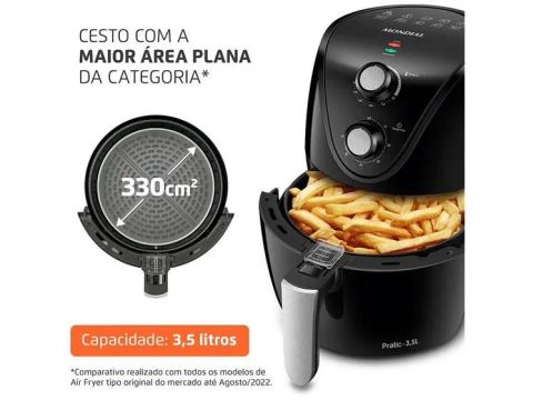Fritadeira Air Fryer Mondial Pratic 3,5L - Maior Área Plana da Categoria!