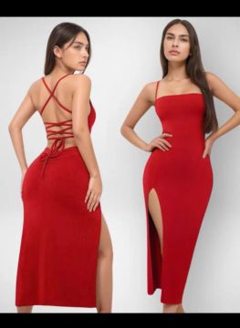 Vestido vermelho sexy com amarração nas costas