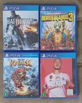 4 JOGOS PS4 - BATTLEFIELD 4, BORDERLANDS 3, KNACK 2 e FIFA 20