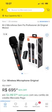 Kit 2 Microfones Sem Fio Profissional JBL Original Micbr2