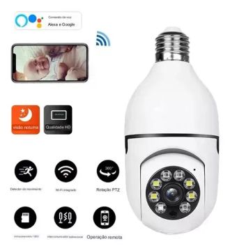 Câmera De Segurança Lâmpada Alexa Google Visão Noturna