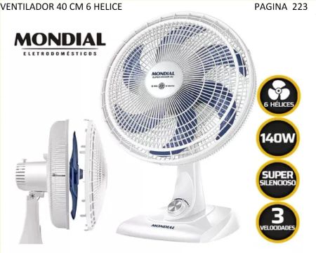 Ventilador de Mesa Mondial 40cm 6 Hélices 140W 3 Velocidades