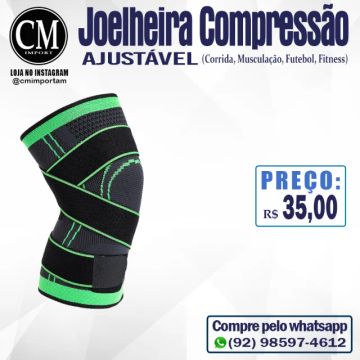 Joelheira de compressão com 2 tiras para ajuste.