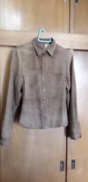 Camisa Em Couro Nobuck Legitimo Feminino Usado - Café - Nº40