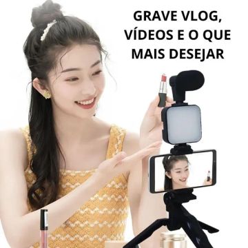 Kit Gravação Com Microfone, LED, Tripé Portátil