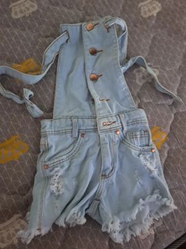 Macacão Jeans Infantil - Azul Claro - Tamanho G 