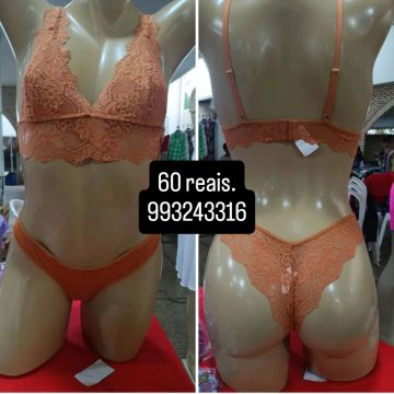 Conjunto de Lingerie Renda - Laranja - Novo