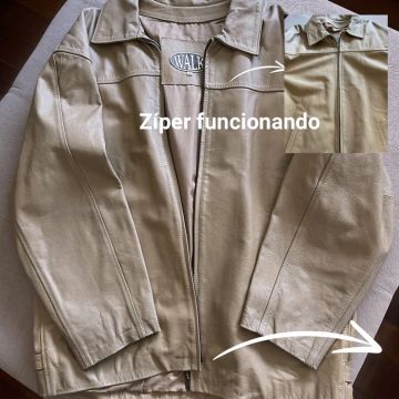 Jaqueta de Couro Bege Masculina