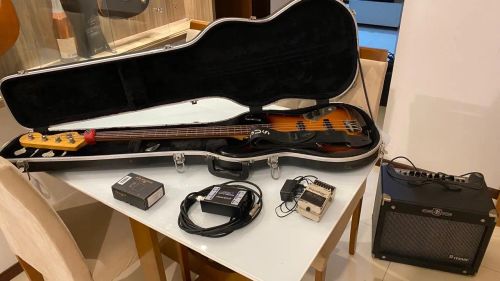 Baixo Elétrico + Amplificador + Acessórios
