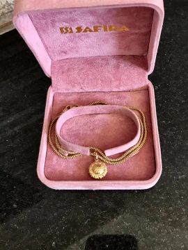 Joia Colar de Ouro Legítimo 18k Corrente de Malha Italiana com Pingente de Flor Girassol
