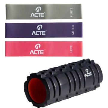 Kit fitness em casa Mini band Acte + Rolo miofascial Fisioterapia fortalecimento treinos