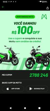 Moto Mottu com R$100 de desconto! Use o cupom 2788 246