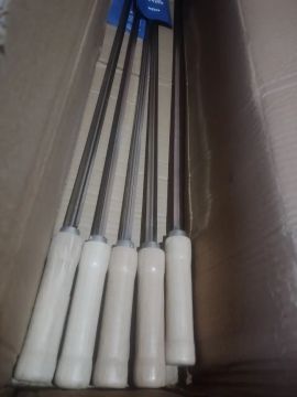 5 Espetos para Churrasco em Aço Inox com Cabo de Madeira Marca MOR