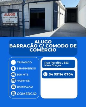 BARRACÃO TRIFASICO C/ COMODO COMERCIO - 300 MTS 