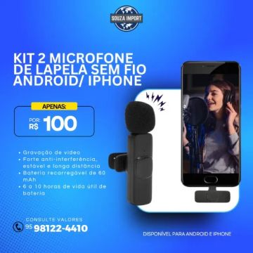 Kit Microfone de Lapela sem Fio iPhone/Android