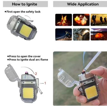 Isqueiro de Arco Elétrico Portátil - Chama Dupla - Novo