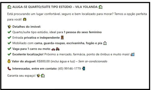 Aluga-se Suíte tipo kitnet na vila yolanda