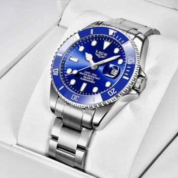 Relógio Masculino Lige 10045 Prata/Azul