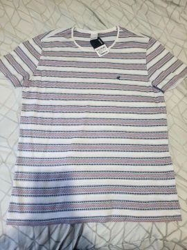 Camiseta listrada branca e azul malwee