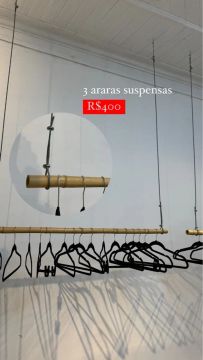 3 Araras Suspensas de Bambu já com suporte de aço 