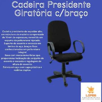 Cadeira presidente giratória com braço em até 5x sem juros no cartão 