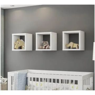 Trio de Nichos Quadrados / Quarto Sala Cozinha Banheiro Casa / MDF Branco