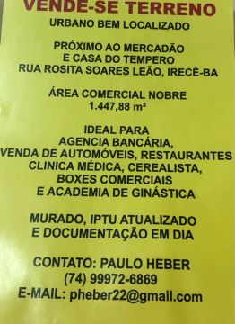 Terreno urbano - bem localizado - Irecê-BA