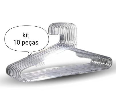 Cabides de Plástico Transparente - Kit com 10 Peças