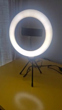 Tripé anel led de mesa, 3 tons