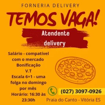 Vaga atendente de Delivery - 6 h