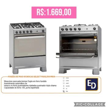 Fogão 5 Bocas  Select  Inox  -  R$ 1.669,00