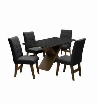 Mesa de Jantar 4 Cadeiras - Preto