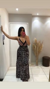 Vestido longo mix de estampas 