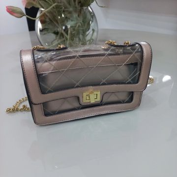 Bolsa Transparente com corrente dourada