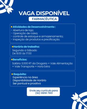 Vaga para Farmacêutica RT