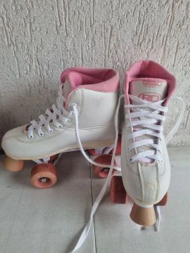Patins Roller Derby 350 - Branco e Rosa - Tamanho 34