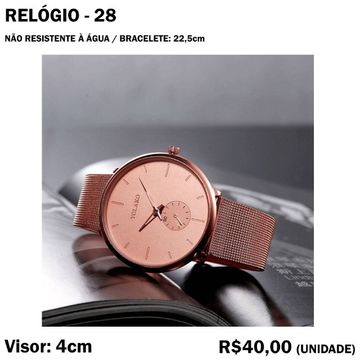 Relógio 28 Rose com Bracelete Metálico