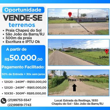 Terrenos à venda em Chapeú do Sol - São João da Barra/RJ