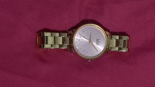 Relógio feminino Dumont dourado com strass