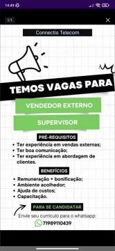 Vaga vendedor externo 