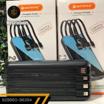 Carregador Portátil Por Indução Sem Fio 20000mAh Com Cabos Embutidos (Preto)<br>