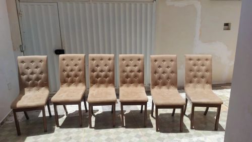 6 Cadeiras de Jantar Estofadas pés Madeira Maciça 