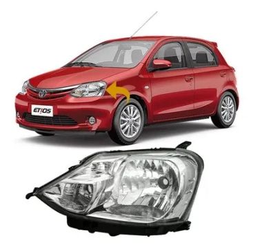 Farol Cromado Etios 2013  a 2021 Carcaça Preta Esquerdo