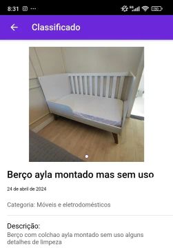 Berço Ayla Branco - Montado e Sem Uso com colchão 