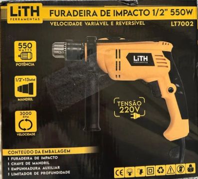 Furadeira de Impacto Profissional LITH com Vel. Variável e Reversível 1/2 Pol. 550W 220V