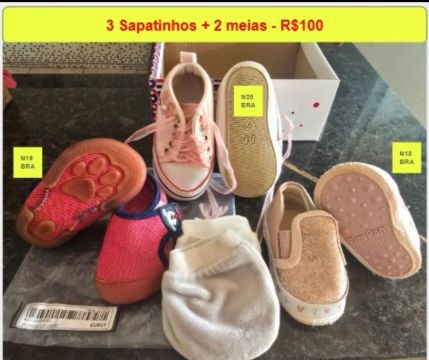 Kit Bebê: 3 Sapatinhos + 2 Meias - R$100