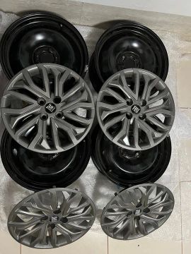 Kit jogo de rodas de aço e calotas aro 15 novas originais da  FIAT