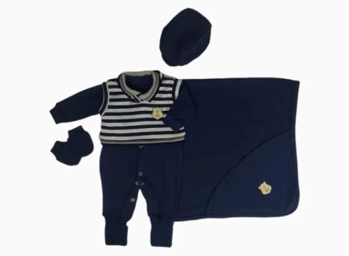 Saída Maternidade Bebê Kit 5 Peças Suedine com Suéter - Menino