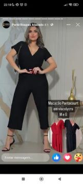 Macacão pantacourt viscolycra preto e vermelho m e g